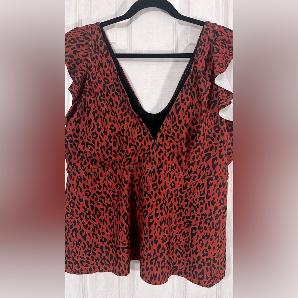 Burnt Orange & Black Swimsuit Top.